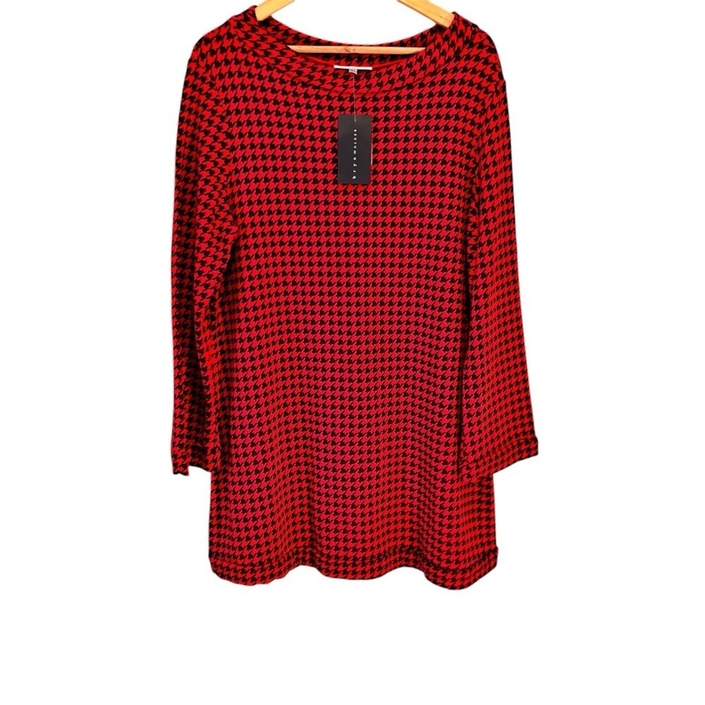 NWT Bryn Walker Aviva Dress in Red/Black Houndstooth Print, Medium